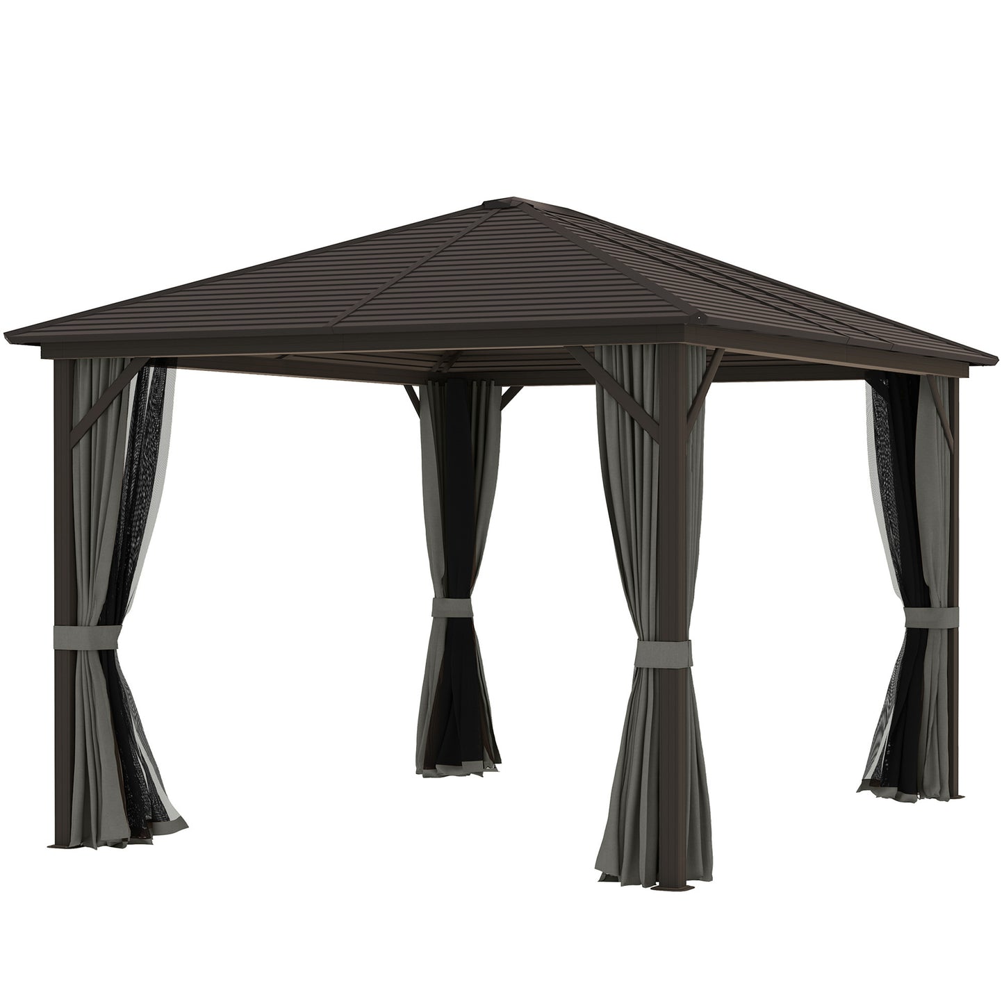 10' x 12' Deluxe Hardtop Gazebo with Metal Roof, Aluminum Frame Patio Gazebo Garden Sun Shelter Outdoor Pavilion with Cu