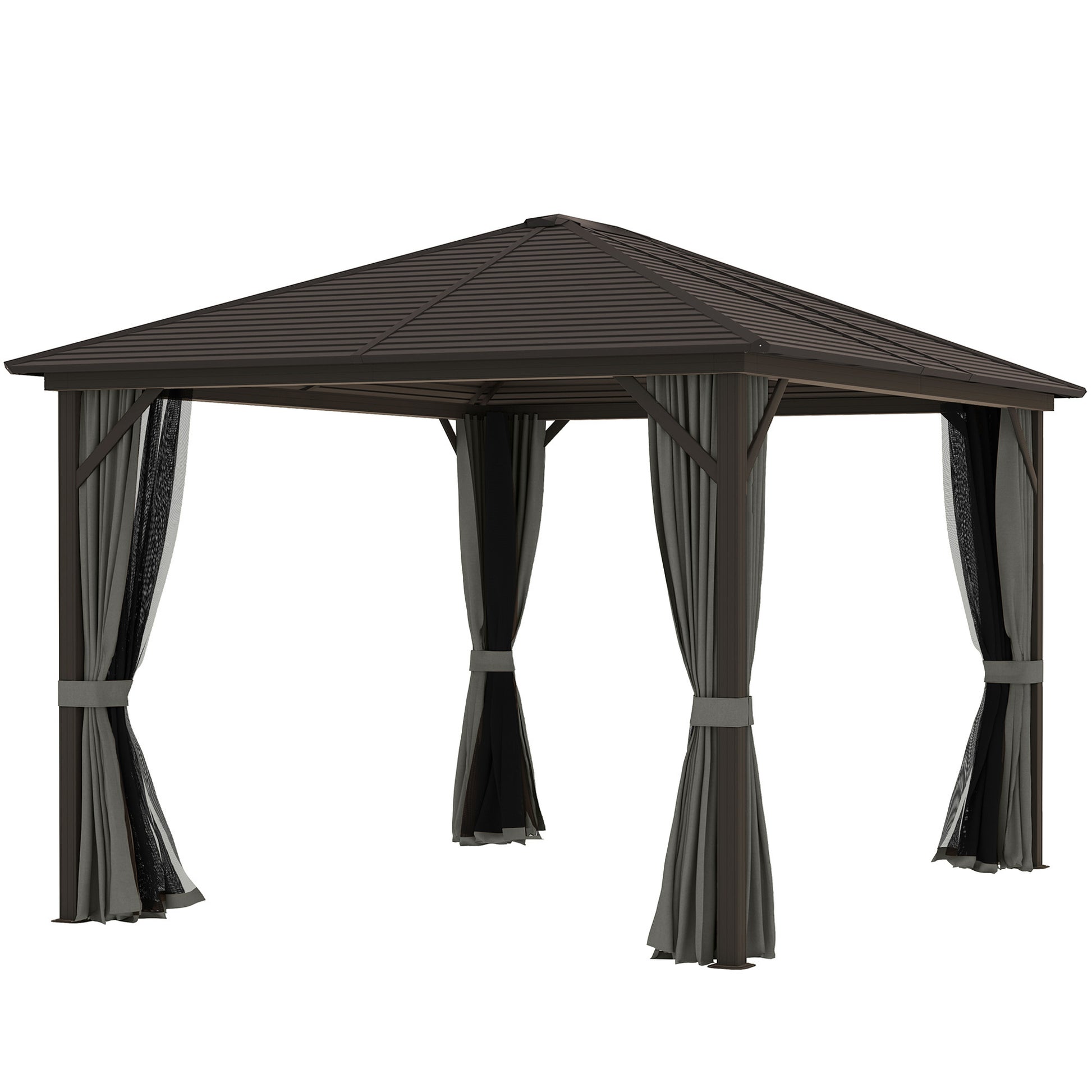 10' x 12' Deluxe Hardtop Gazebo with Metal Roof, Aluminum Frame Patio Gazebo Garden Sun Shelter Outdoor Pavilion with Cu