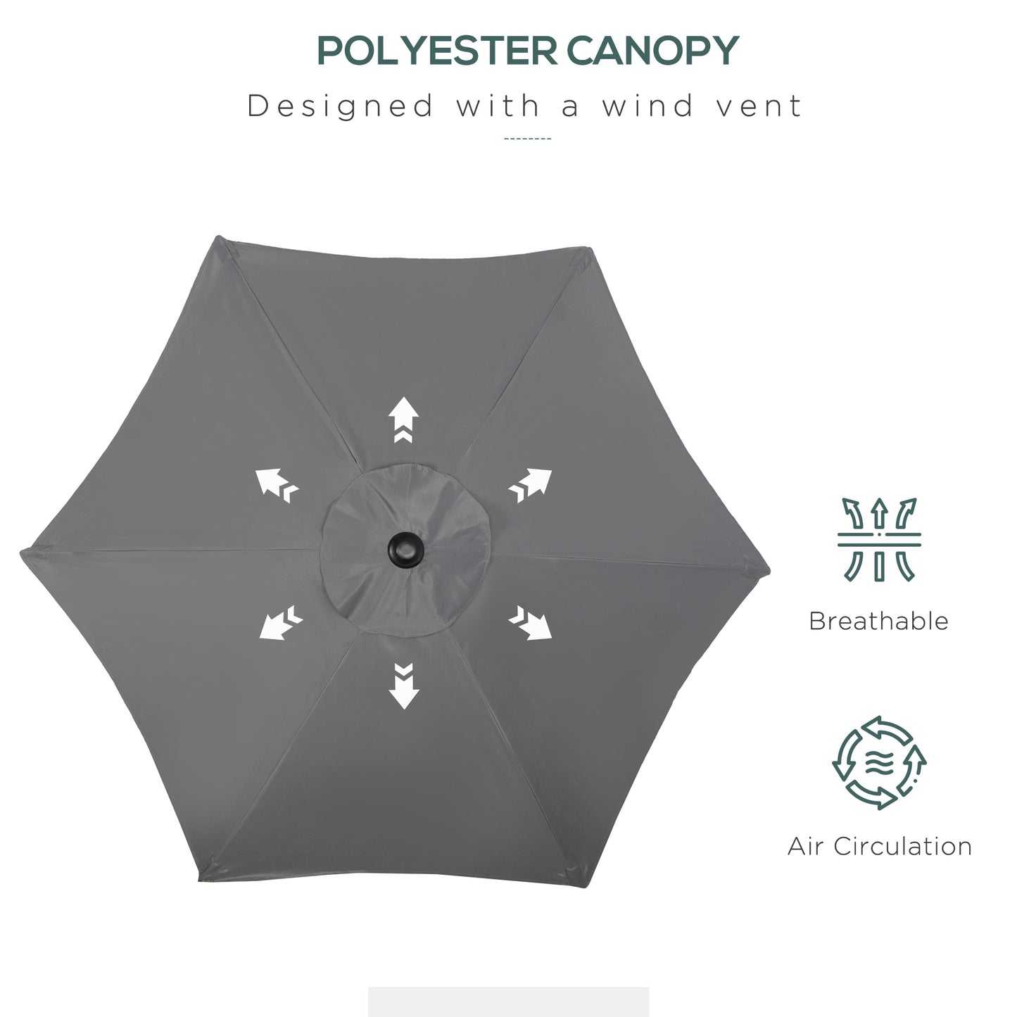6.6FT Patio Umbrella, Outdoor Parasol with 6 Solid Ribs, Dark Grey