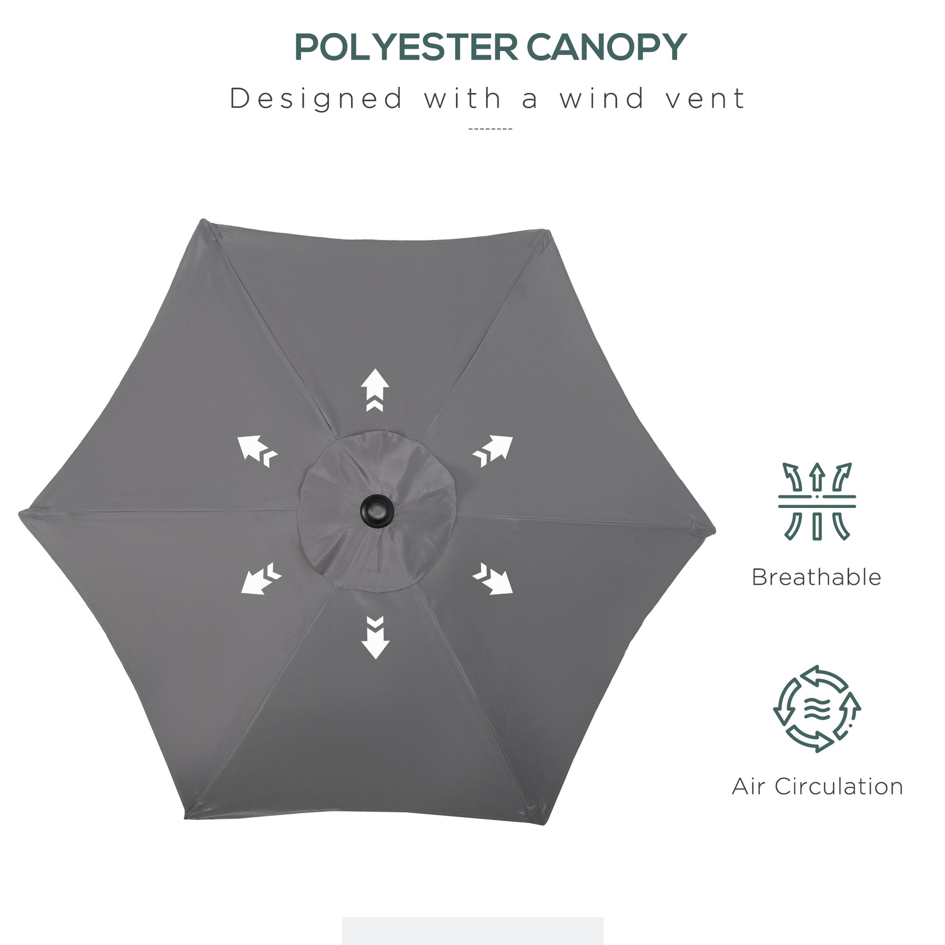 6.6FT Patio Umbrella, Outdoor Parasol with 6 Solid Ribs, Dark Grey