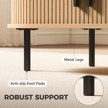 Coffee Table with Sliding Tambour Doors and Storage Center Table with Metal Legs, 39", Natural