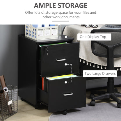 2 Drawer File Cabinet with Lock, Small Rolling Filing Cabinet for A4, Letter-Size Documents, Printer Stand for Home Offi