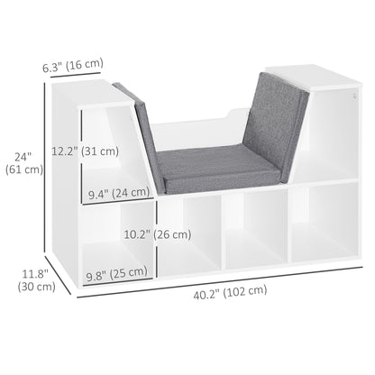 6-Cubby Bookcase with Seat Cushion, Cube Storage Shelf with Reading Nook for Home Office, Study, Grey