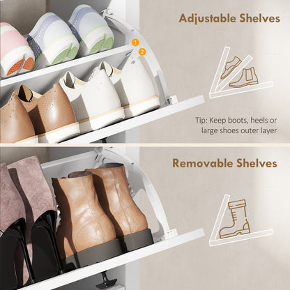 Slim Shoe Cabinet with 3 Flip Drawers, Shoe Storage Cabinet with Adjustable Shelves for Entryway, Holds 18 Pairs, White