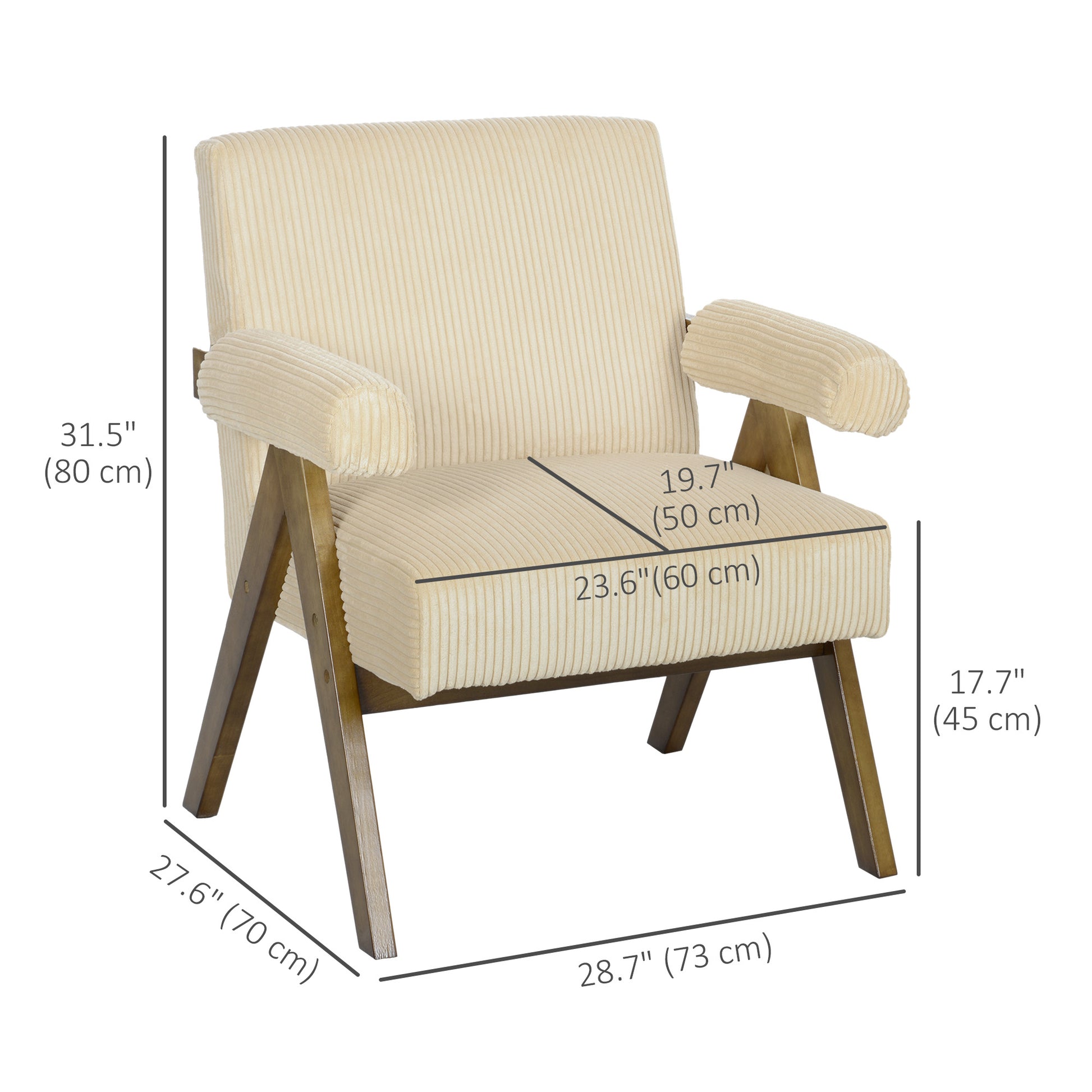 Corduroy Accent Chair Armchair with Wide Seat and Soft Padded Armrests for Reading, Bedroom, Beige