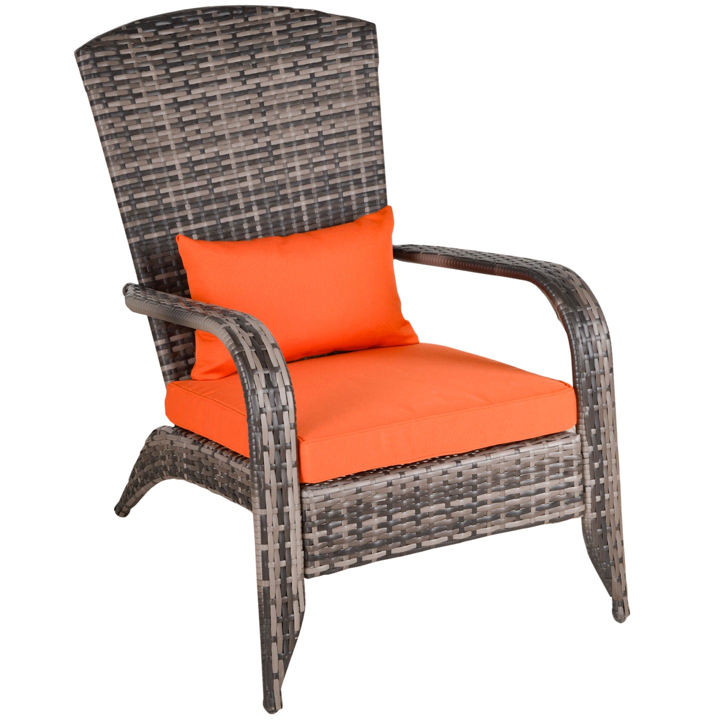 Patio Wicker Adirondack Chair, Outdoor PE Rattan Fire Pit Chair, Muskoka Chair w/ Soft Cushions, Tall Curved Backrest an