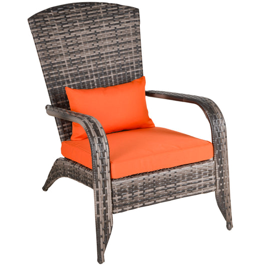Patio Wicker Adirondack Chair, Outdoor PE Rattan Fire Pit Chair, Muskoka Chair w/ Soft Cushions, Tall Curved Backrest an