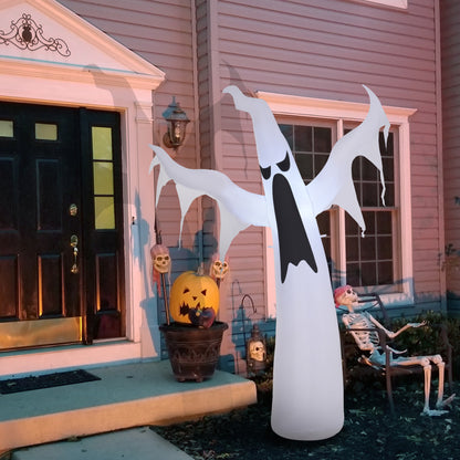6FT Tall Halloween Inflatable White Ghost, Outdoor Blow Up Yard Decoration with LED Lights for Garden, Lawn, Party, Holi