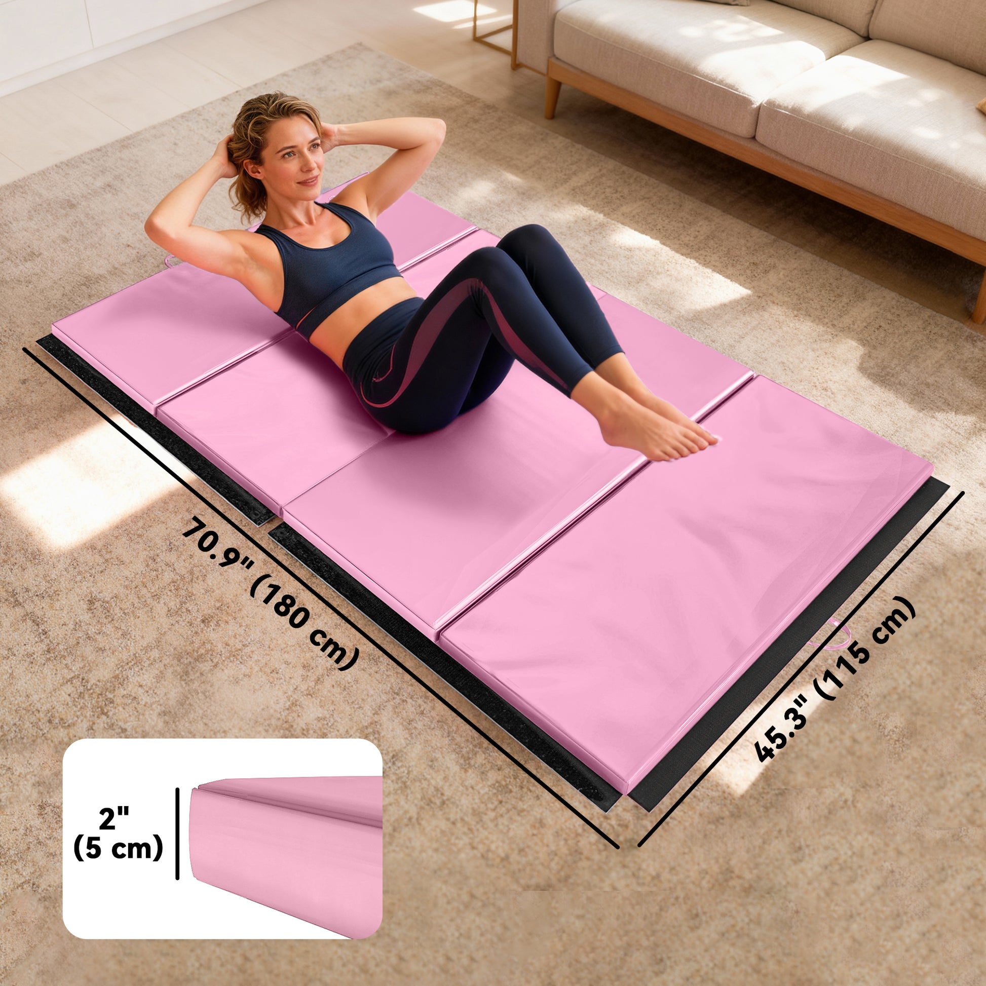 Soozier 4'x6'x2'' Folding Gymnastics Tumbling Mat, Exercise Mat  with Carrying Handles for Yoga, MMA, Martial Arts, Stre