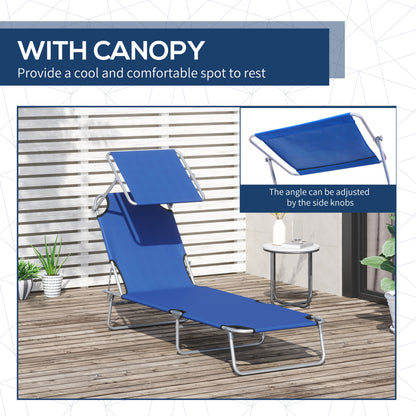 Outdoor Lounge Chair, Adjustable Folding Chaise Lounge,  Tanning Chair with Sun Shade for Beach, Camping, Hiking, Backya