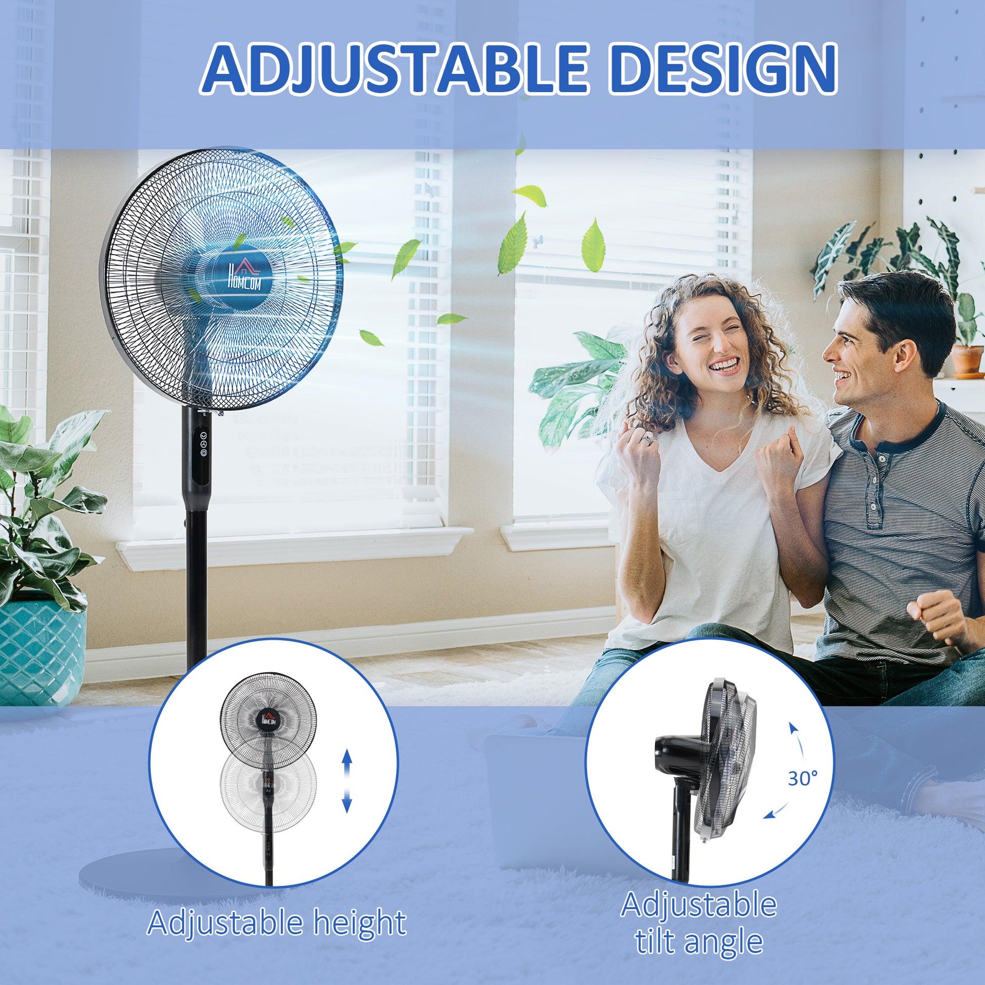 Floor Standing Fan with Remote Control, Oscillating, LED Screen, Stand Up Cooling Fan, Tall Pedestal Electric Fan for Ho