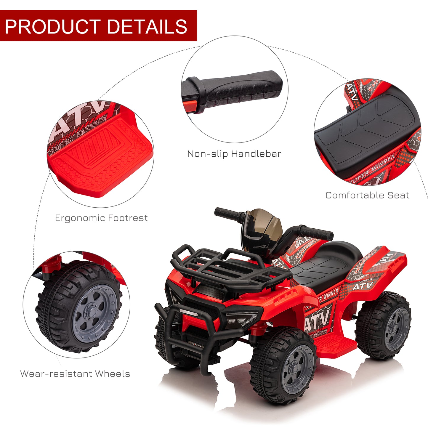 VarietyKart 6V Kids ATV Quad, 4 Wheeler Battery Powered Electric Ride on Car with Music, Forward, for Boys and Girls Age