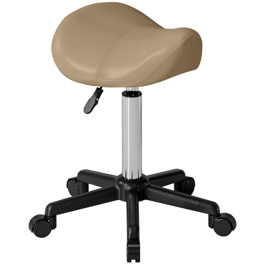 Rolling Salon Stool, PU Leather Swivel Saddle Chair, Adjustable Height Stool with Wheels for Spa, Salon, Office, Brown