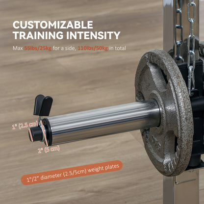 Soozier 3 In 1 Smith Machine Power Rack with Cable Crossover System, Pull up Station, 16-Level Squat Rack and Barbell Ba