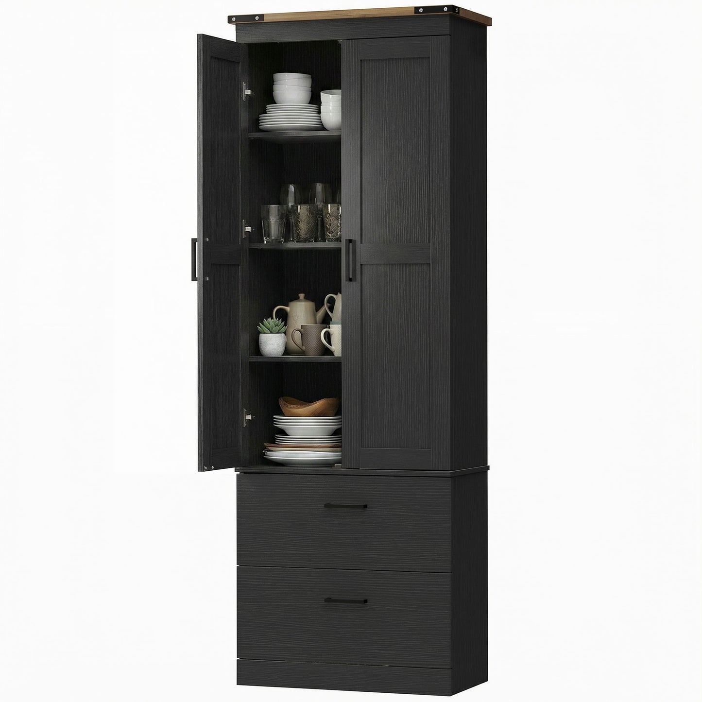 67" Tall Kitchen Pantry Storage Cabinet, Kitchen Pantry Cabinet with Doors, Drawers and Adjustable Shelves, Black