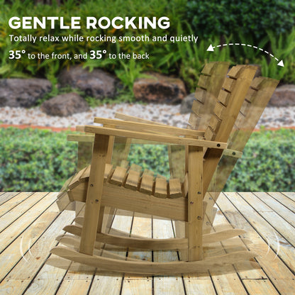 Wooden Outdoor Rocking Chair, Patio Traditional Rocking Chair, Slatted Structure Porch Rocker w/ Armrest for Both Outdoo