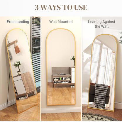 Arched Standing Mirror, 64" x 24" Full Length Mirror, Free Standing or Wall Mounted for Living Room, Bedroom, Gold