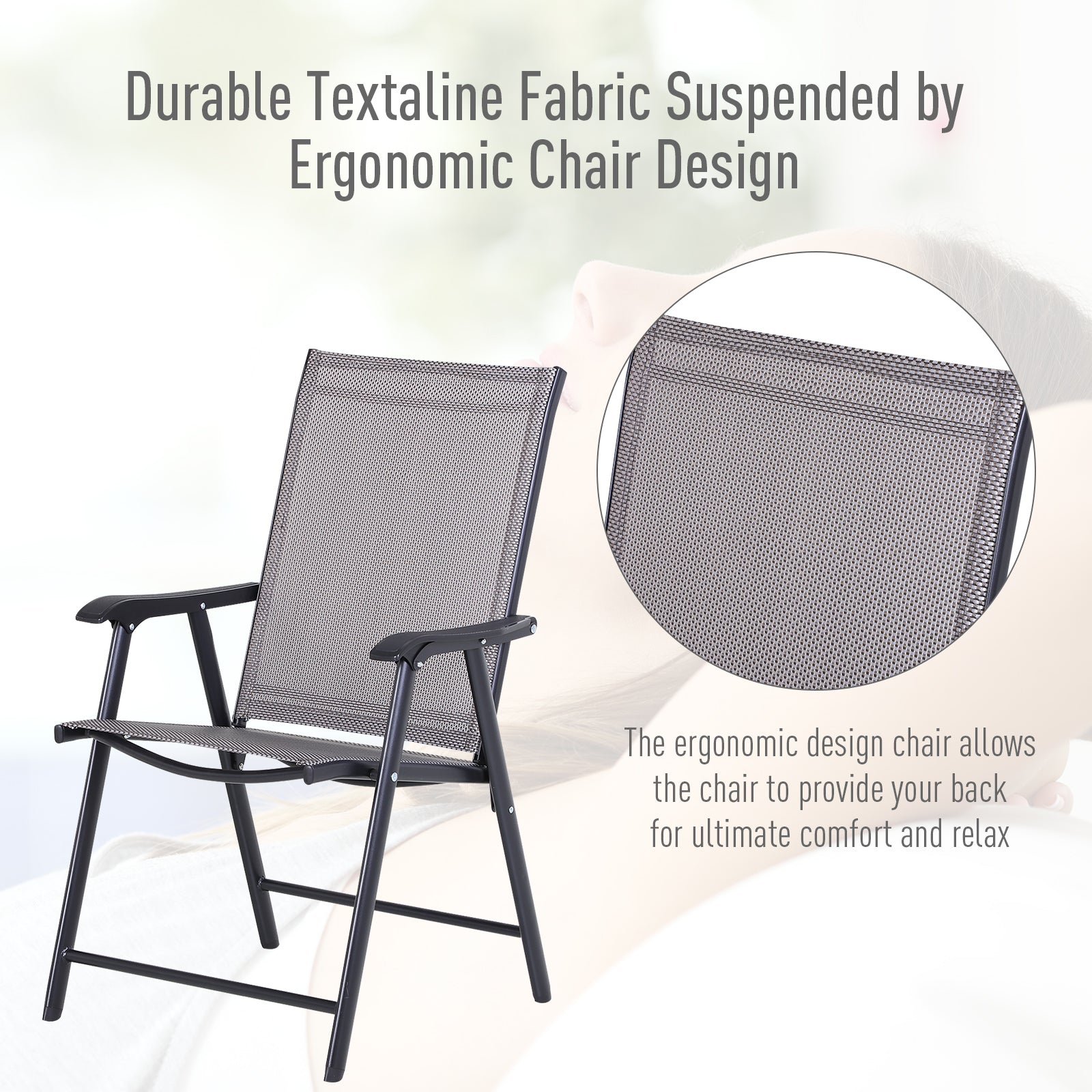 2-Piece Folding Dining Chair Set for Relaxing on Patio, Balcony, or Garden, Comfortable Outdoor Furniture with Armrests,