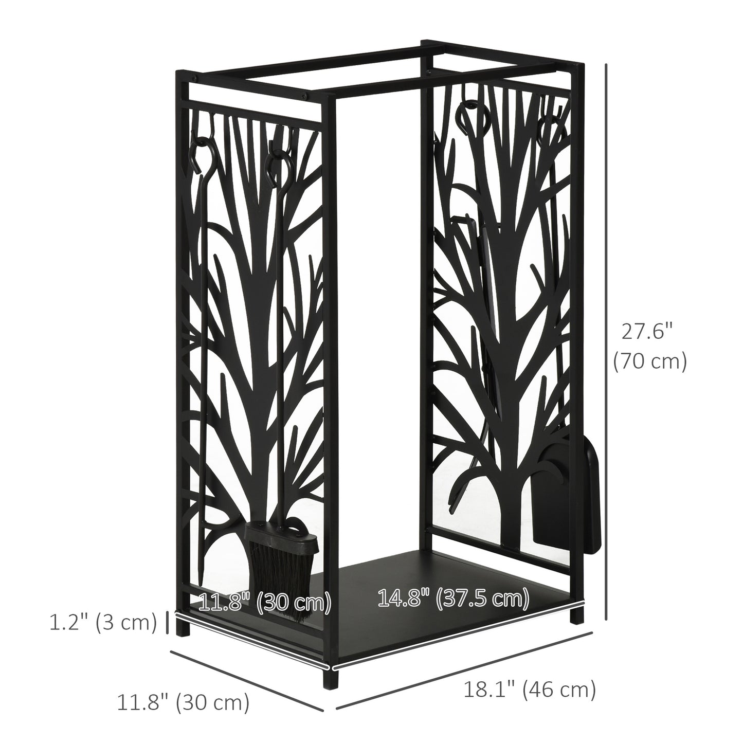 18.1" x 11.8" x 27.6" Firewood Rack with 4 Tools, Log Holder for Fireplace, Outdoor Indoor Wood Storage Stacker, Black