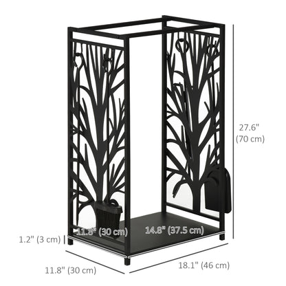 18.1" x 11.8" x 27.6" Firewood Rack with 4 Tools, Log Holder for Fireplace, Outdoor Indoor Wood Storage Stacker, Black