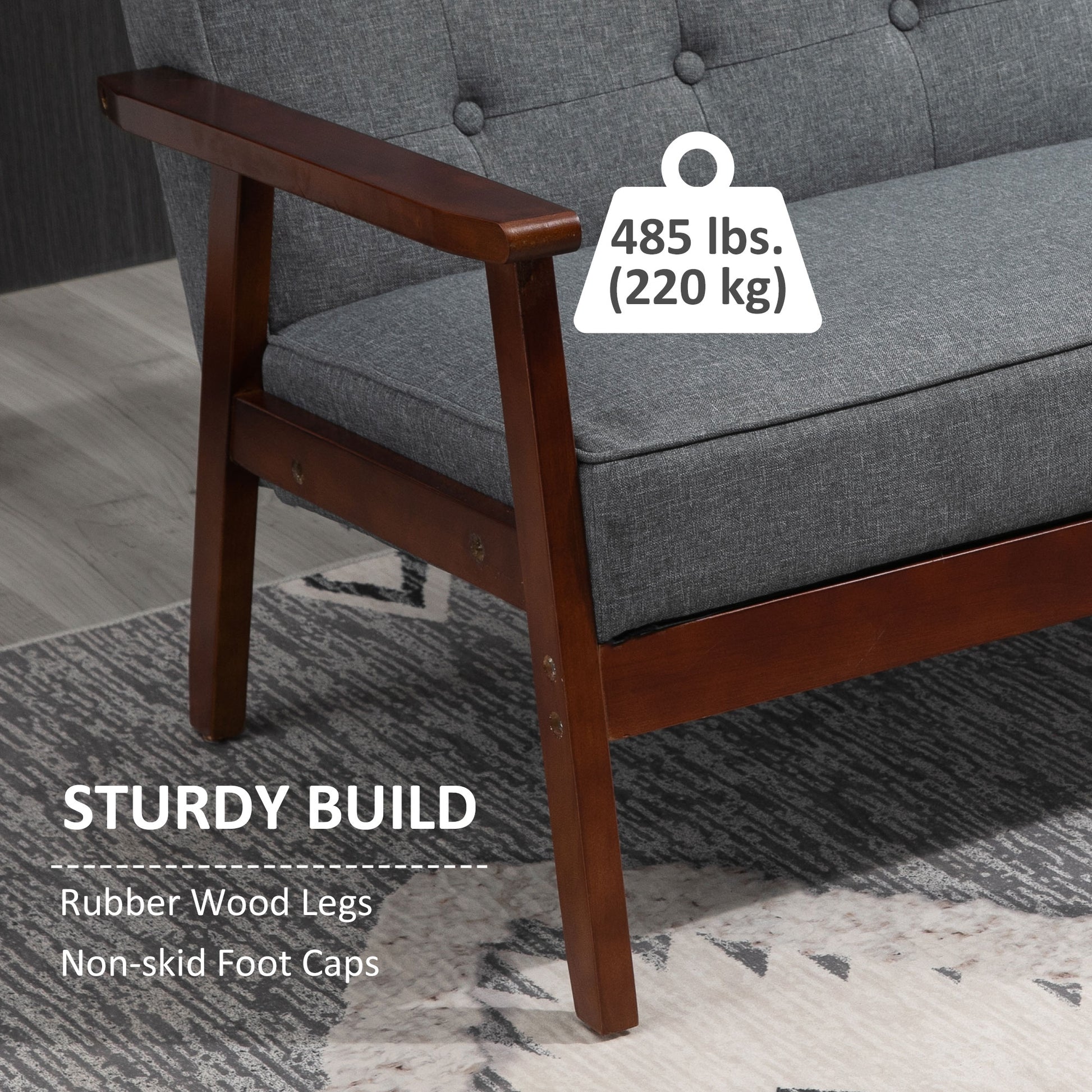 44.5" 2 Seat Sofa for Bedroom, Modern Upholstered Loveseat with Button Tufted Back and Wood Legs, Grey