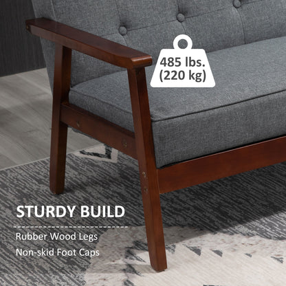44.5" 2 Seat Sofa for Bedroom, Modern Upholstered Loveseat with Button Tufted Back and Wood Legs, Grey