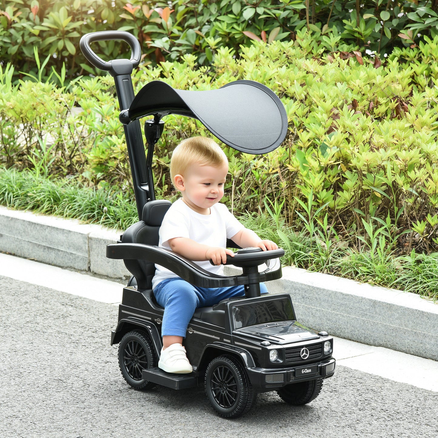 VarietyKart Mercedes-Benz G350 Licensed Push Car, 3-in-1 Toddler Sliding Car with Horn, Steering, Foot Rest, Seat Storag