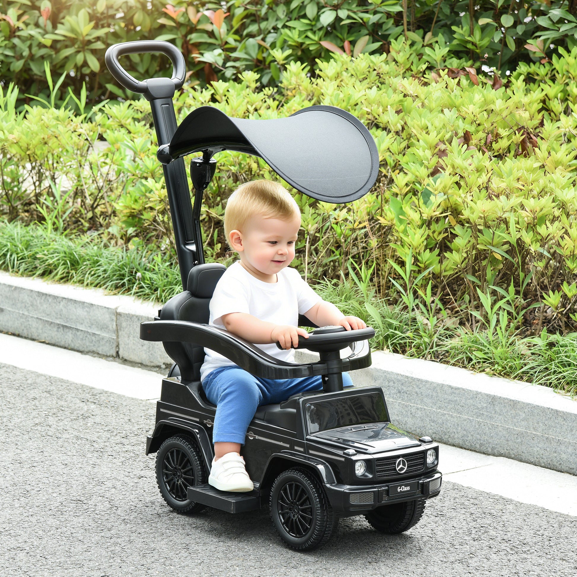 VarietyKart Mercedes-Benz G350 Licensed Push Car, 3-in-1 Toddler Sliding Car with Horn, Steering, Foot Rest, Seat Storag