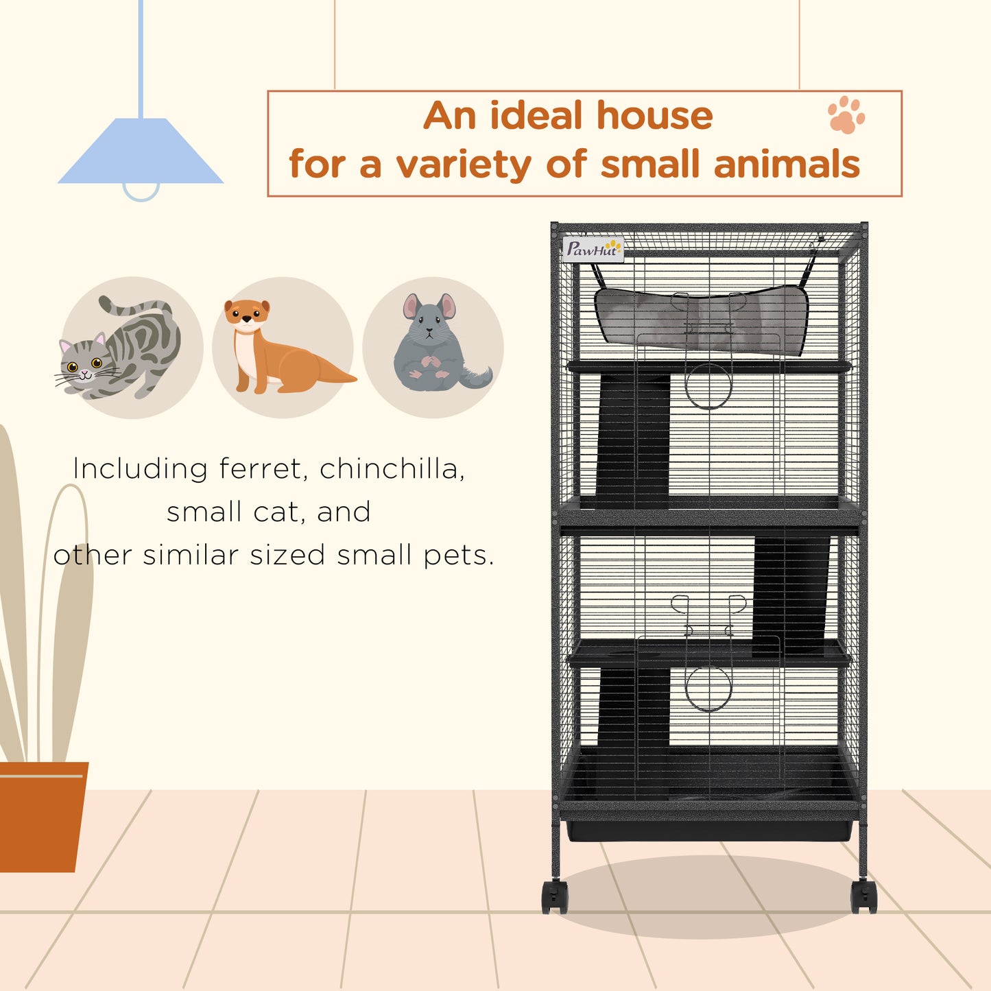 Steel Small Animal Cage for Ferret, Chinchilla, Kitten and Rabbit, Black
