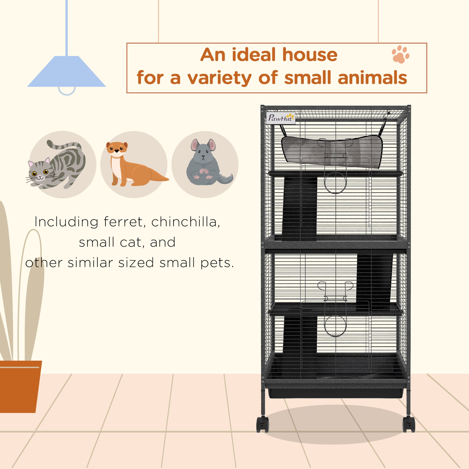 Steel Small Animal Cage for Ferret, Chinchilla, Kitten and Rabbit, Black