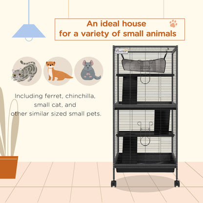 Steel Small Animal Cage for Ferret, Chinchilla, Kitten and Rabbit, Black