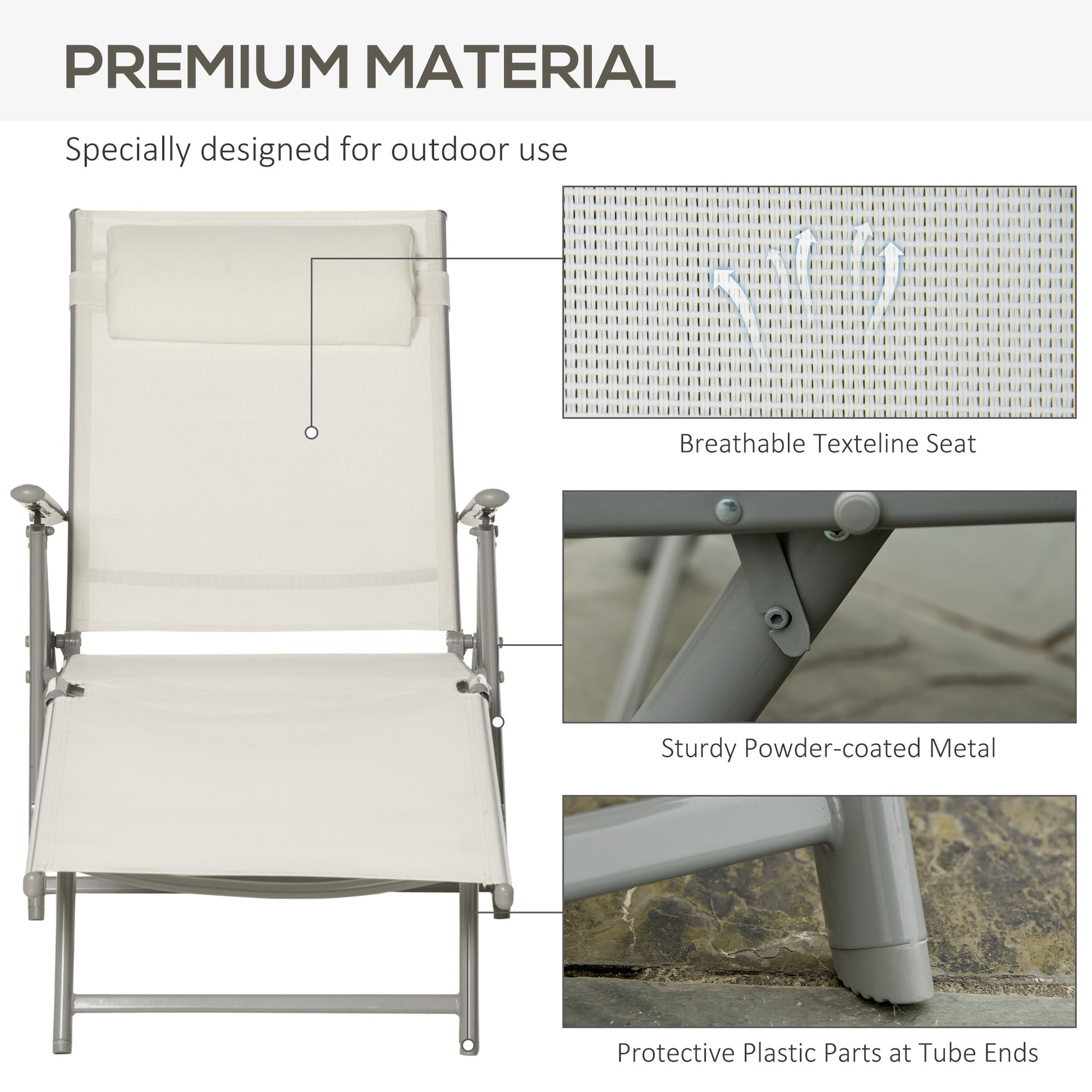 Lounge Chair Outdoor, Folding Patio Chaise Lounger, 360 lbs 7-Position Adjustable Back Outdoor Recliner with Cushion, He