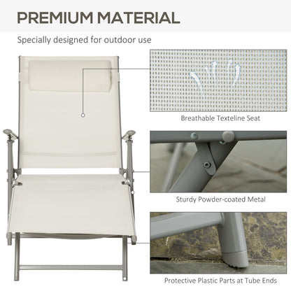 Lounge Chair Outdoor, Folding Patio Chaise Lounger, 360 lbs 7-Position Adjustable Back Outdoor Recliner with Cushion, He