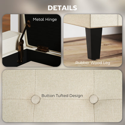 36" Storage Ottoman Bench, Linen-Look Fabric End of Bed Bench with Solid Wood Frame and Legs, Tufted Storage Chest, Foot