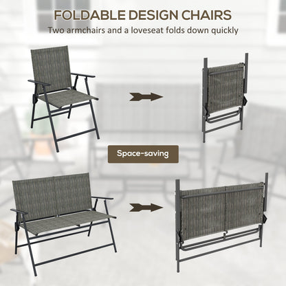 Outdoor 4 Pieces Patio Furniture Set, Garden Set with Two Foldable Armchairs, a Loveseat & Glass Top Table, Mixed Brown