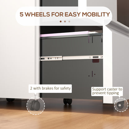Mobile Vertical Filing Cabinet with Lock, 2-Drawer Steel File Cabinet with Adjustable Hanging Bar for Letter, A4 and Leg