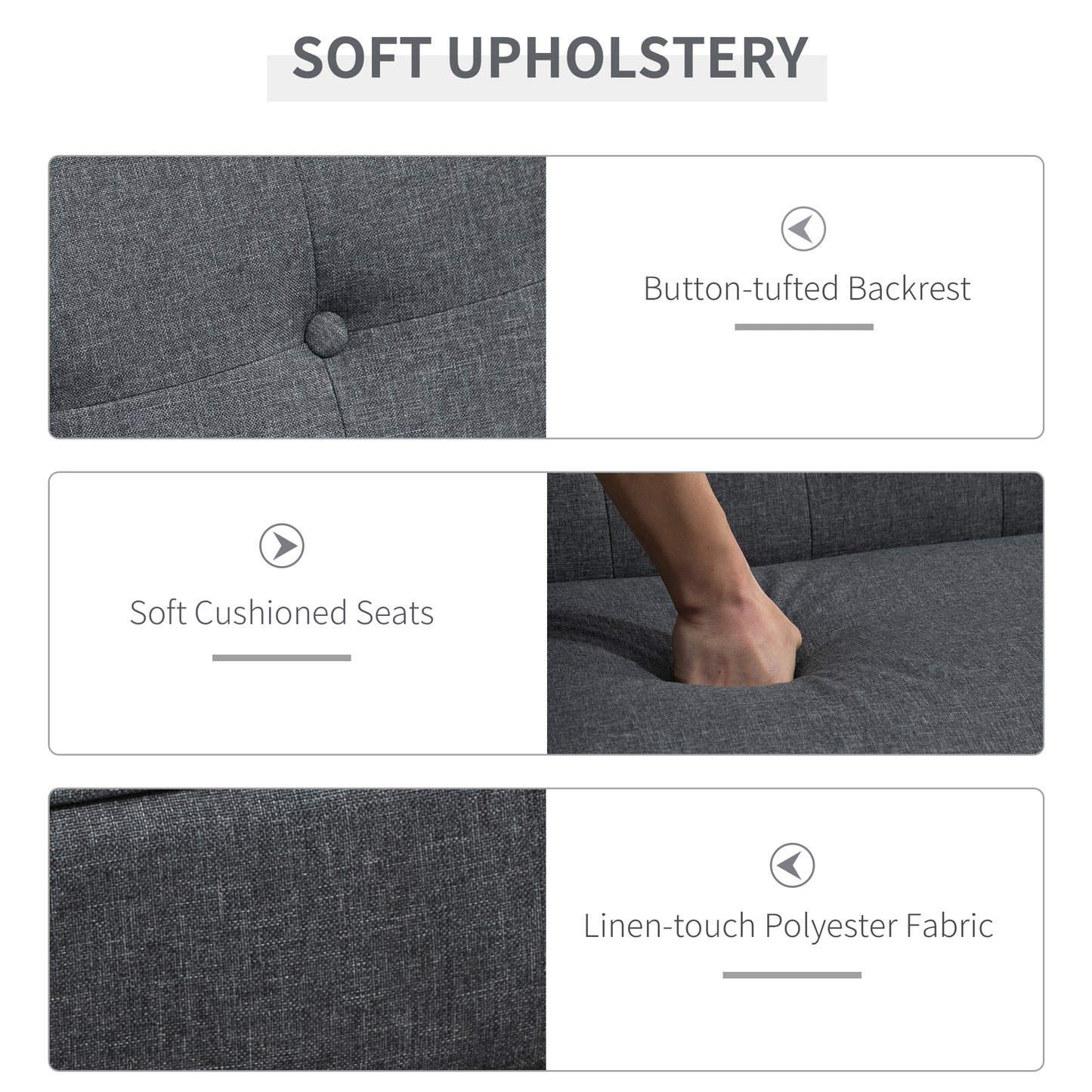 44.5" 2 Seat Sofa for Bedroom, Modern Upholstered Loveseat with Button Tufted Back and Wood Legs, Grey