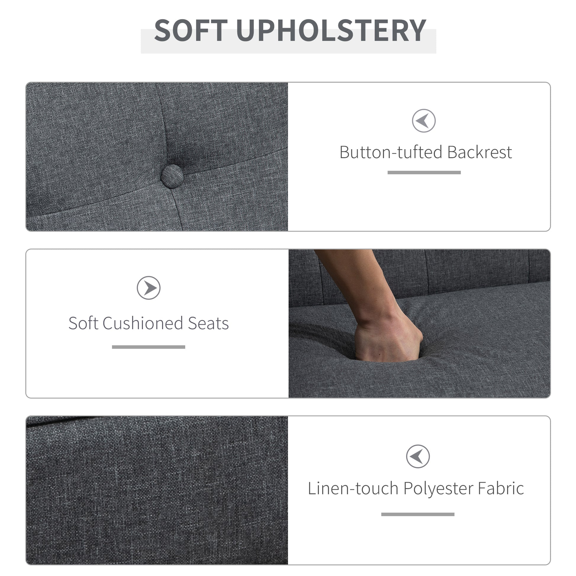 44.5" 2 Seat Sofa for Bedroom, Modern Upholstered Loveseat with Button Tufted Back and Wood Legs, Grey