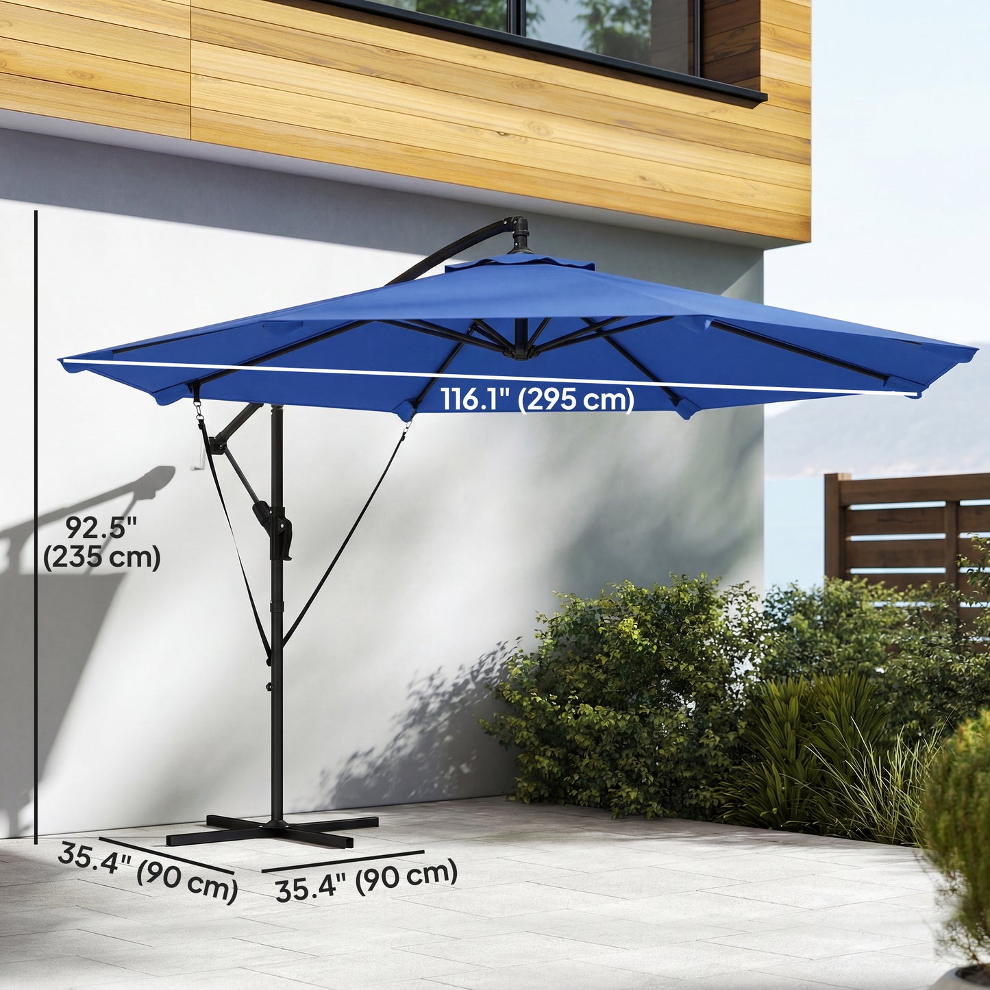 10FT Cantilever Patio Umbrella with 8 Ribs, Offset Patio Umbrella with Cover and Wind Ropes for Garden, Yard, Navy Blue