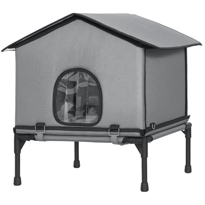 Outdoor Cat House, Waterproof Insulated Cat Kennel with Elevated Base, Foldable Feral Kitty Shelter for Kittens, Grey