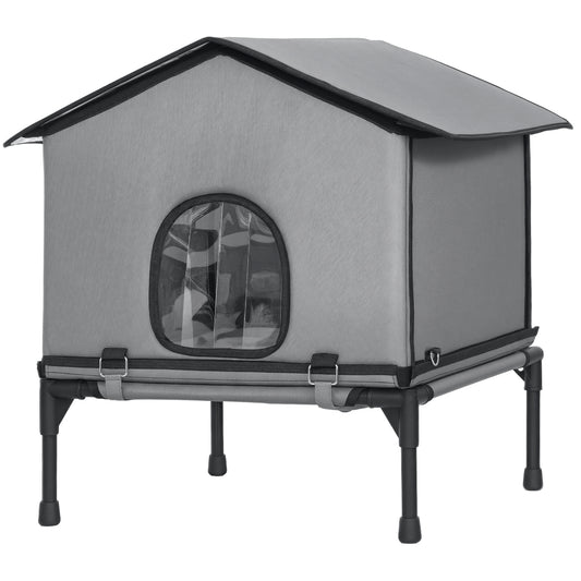 Outdoor Cat House, Waterproof Insulated Cat Kennel with Elevated Base, Foldable Feral Kitty Shelter for Kittens, Grey