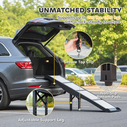 Foldable Dog Car Ramp with Support Leg, Non-Slip TPR Surface, 69" x 15.7", for Small to Large Dogs Up to 220LBS