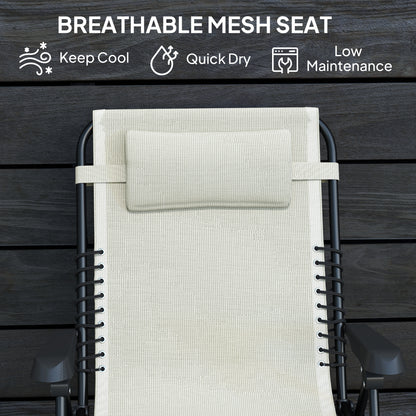 Folding Zero Gravity Chair, 5-Position Adjustable Outdoor Lounge Chair Recliner with Headrest, Beige