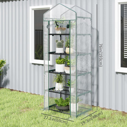 5 Tier Mini Greenhouse, Portable Outdoor Flower Stand with Shelf Clips, Indoor Greenhouse with Steel Frame, Transparent,