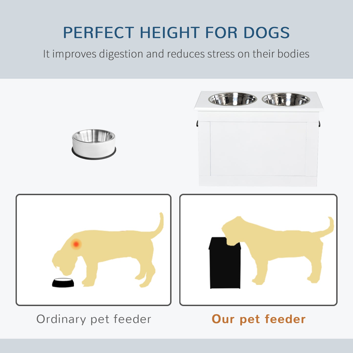 Large Elevated Pet Feeder with Storage Dog Pet Diner Function 2 Stainless Steel Dog Bowls Elevated Base for Large Dogs a