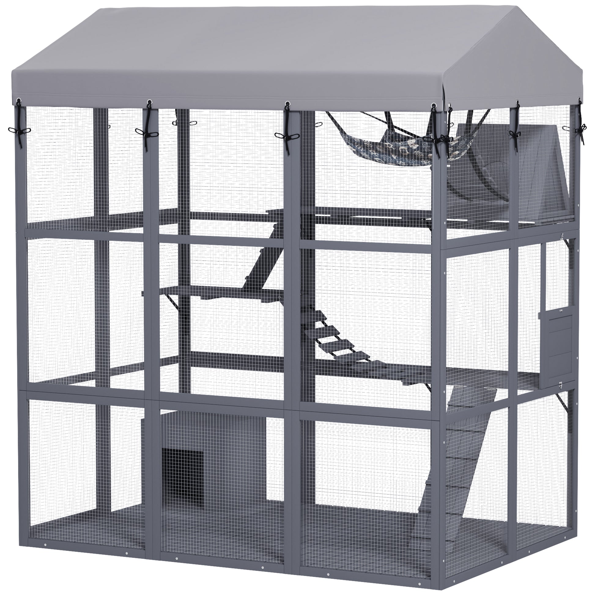 81"H Catio Outdoor with Floor to Prevent Escaping & Easy Cleaning, for 2-4 Cats Kittens, Grey