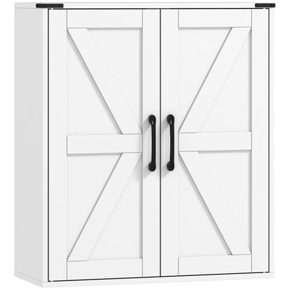 Bathroom Wall Cabinet, Wall Mounted Medicine Cabinet with Barn Doors and Adjustable Shelves, Over The Toilet, White