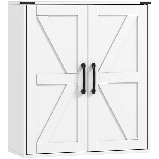 Bathroom Wall Cabinet, Wall Mounted Medicine Cabinet with Barn Doors and Adjustable Shelves, Over The Toilet, White