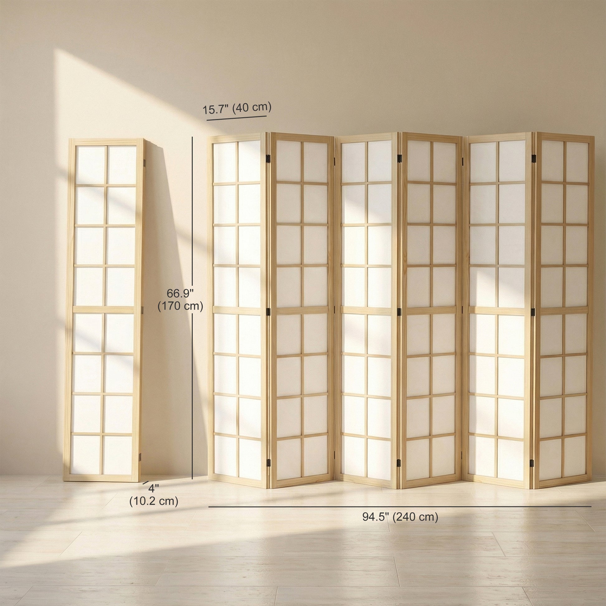 6 Panel Room Divider, 5.6 ft Folding Wall Divider Room Partition for Home Office, Bedroom, Living Room, Natural Wood