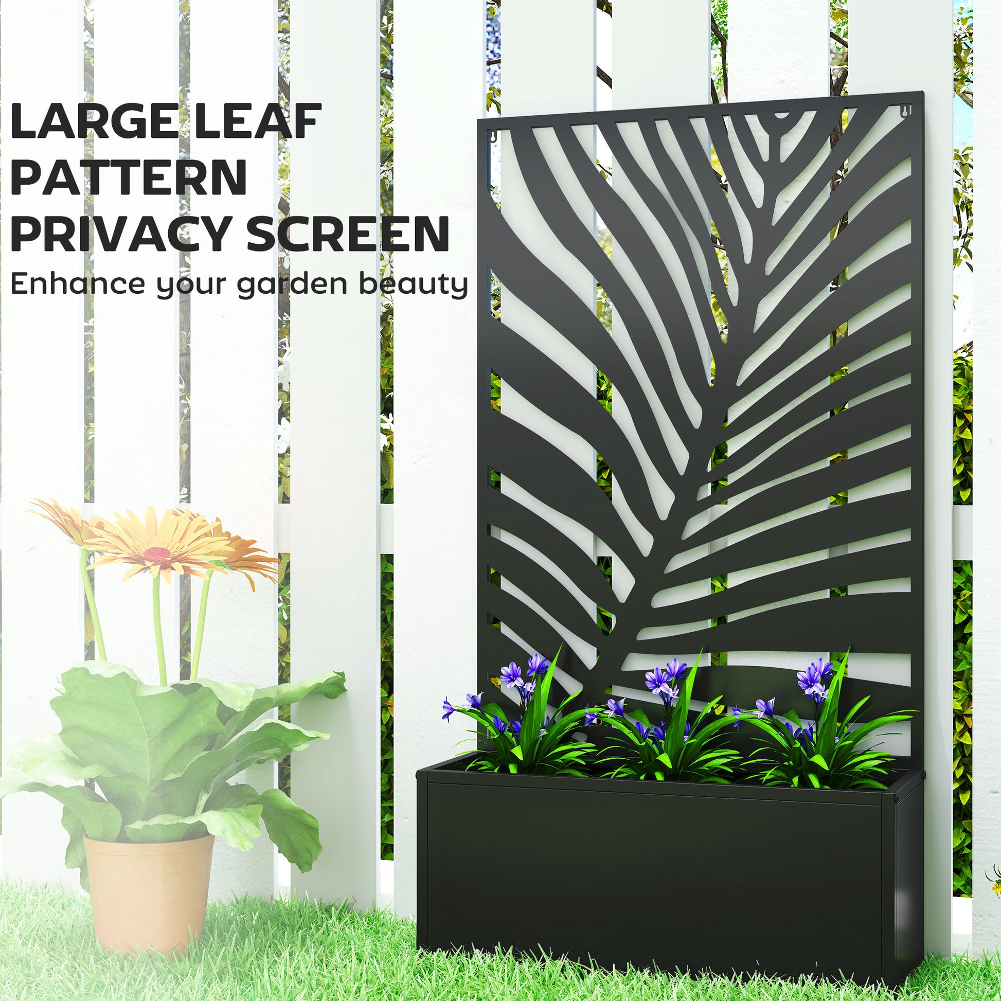 Metal Garden Bed with Trellis for Climbing Plants, Freestanding or Wall Mounted Flower Bed for Garden, Patio, Balcony